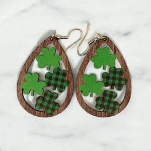 Shamrock Wood Teardrop Earrings St.Patrick's Day